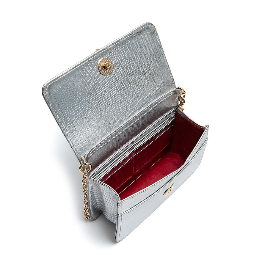 BOLSA CARTEIRA FOREVER IN LOVE LIZARD PRATA COM FECHO CRISTAL / OURO