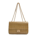 BOLSA ANNE JUMBO EM COURO NATURAL CAIMAN AZEITE
