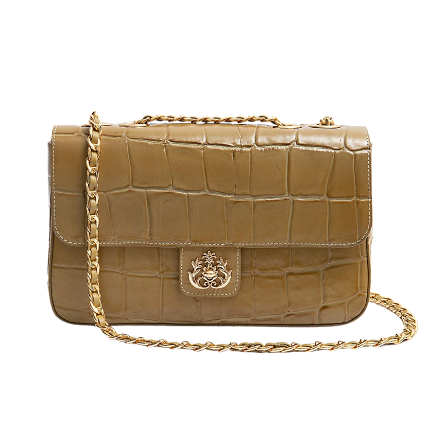 BOLSA ANNE JUMBO EM COURO NATURAL CAIMAN AZEITE