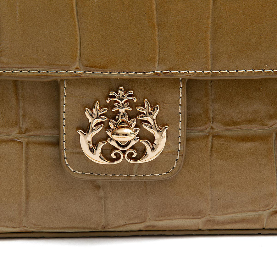 BOLSA ANNE JUMBO EM COURO NATURAL CAIMAN AZEITE