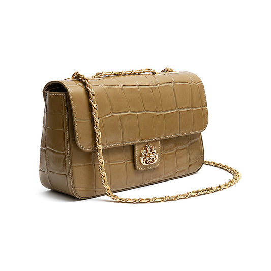 BOLSA ANNE JUMBO EM COURO NATURAL CAIMAN AZEITE
