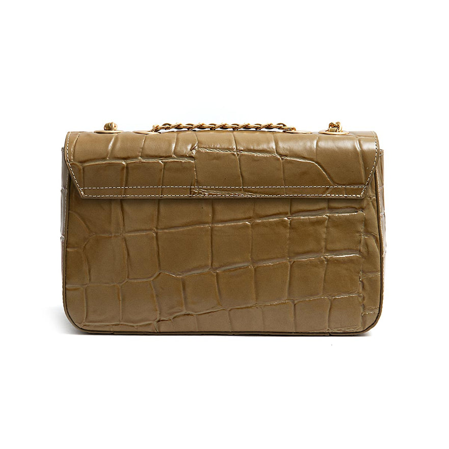 BOLSA ANNE JUMBO EM COURO NATURAL CAIMAN AZEITE