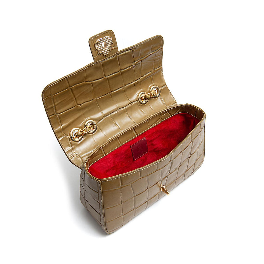 BOLSA ANNE JUMBO EM COURO NATURAL CAIMAN AZEITE