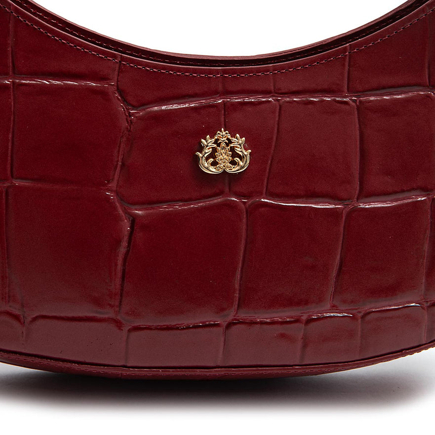 BOLSA FOREVER SHOULDER BAG COURO CAIMAN CARMIM OURO