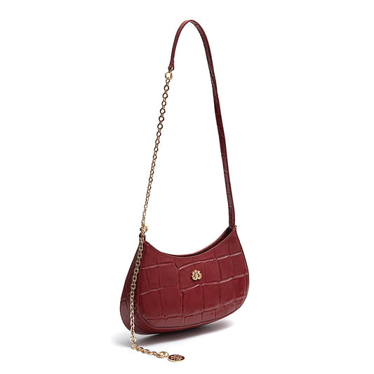 BOLSA FOREVER SHOULDER BAG COURO CAIMAN CARMIM OURO