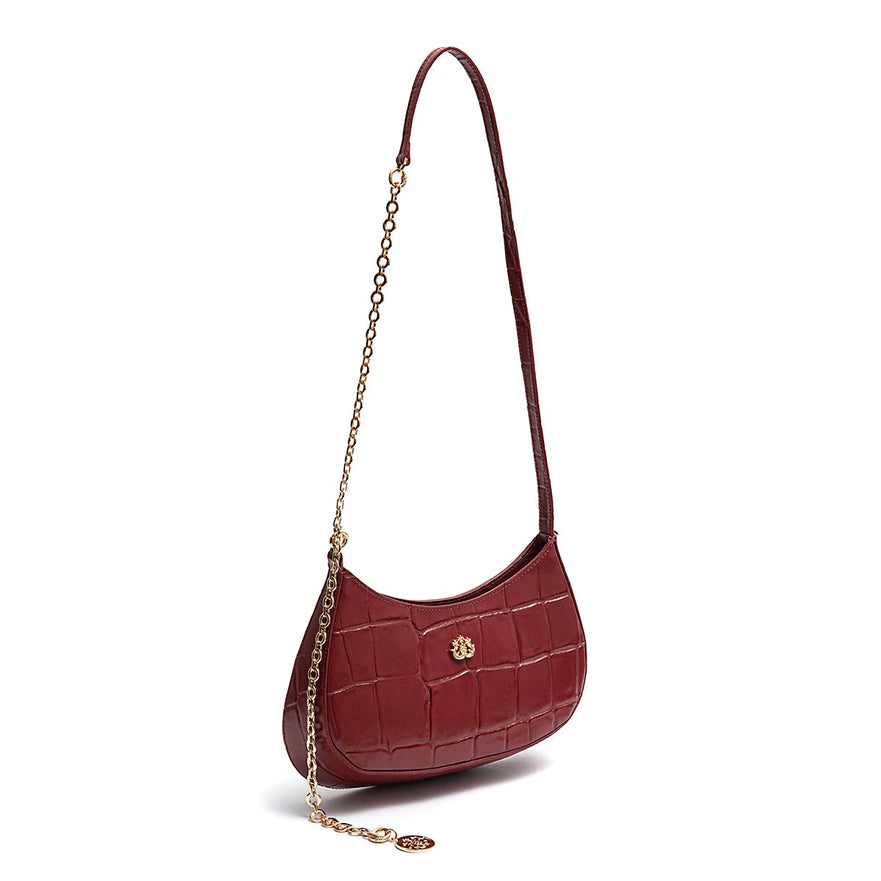 BOLSA FOREVER SHOULDER BAG COURO CAIMAN CARMIM OURO