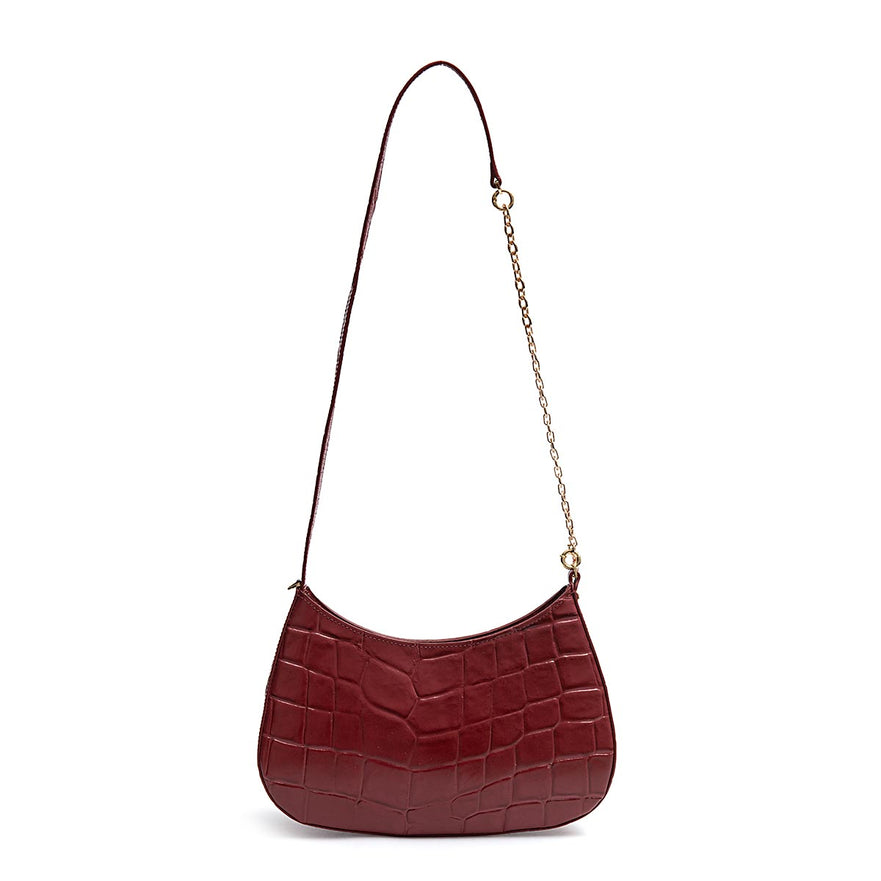BOLSA FOREVER SHOULDER BAG COURO CAIMAN CARMIM OURO