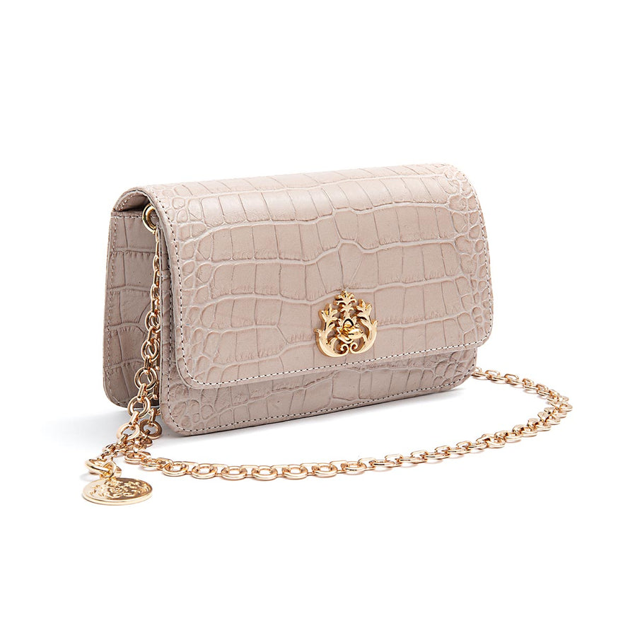 BOLSA CARTEIRA COM CORRENTE TRANSVERSAL FOREVER NEW CROCO NEVOA