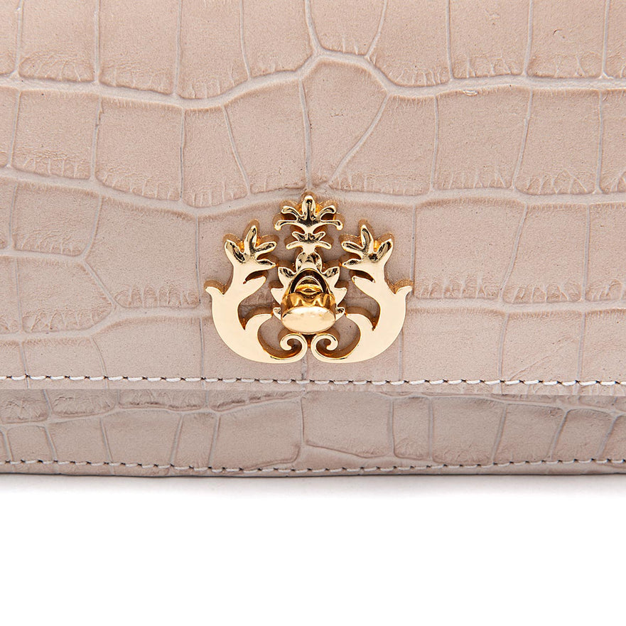 BOLSA CARTEIRA COM CORRENTE TRANSVERSAL FOREVER NEW CROCO NEVOA