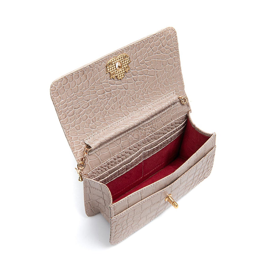 BOLSA CARTEIRA COM CORRENTE TRANSVERSAL FOREVER NEW CROCO NEVOA