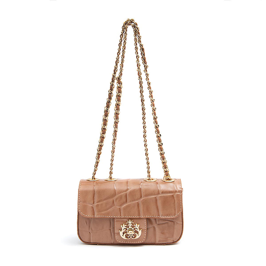 Mini Bolsa Anne Em Couro Natural Lizard Mochaccino