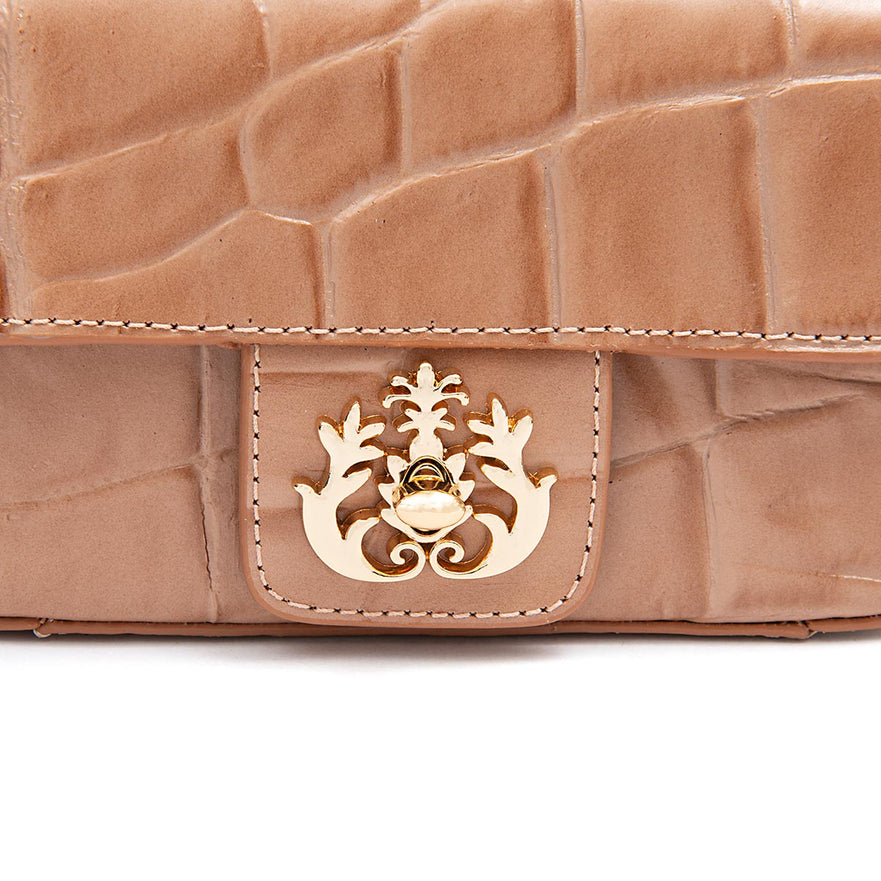 Mini Bolsa Anne Em Couro Natural Lizard Mochaccino