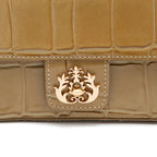 BOLSA ANNE EM COURO CAIMAN AZEITE OURO