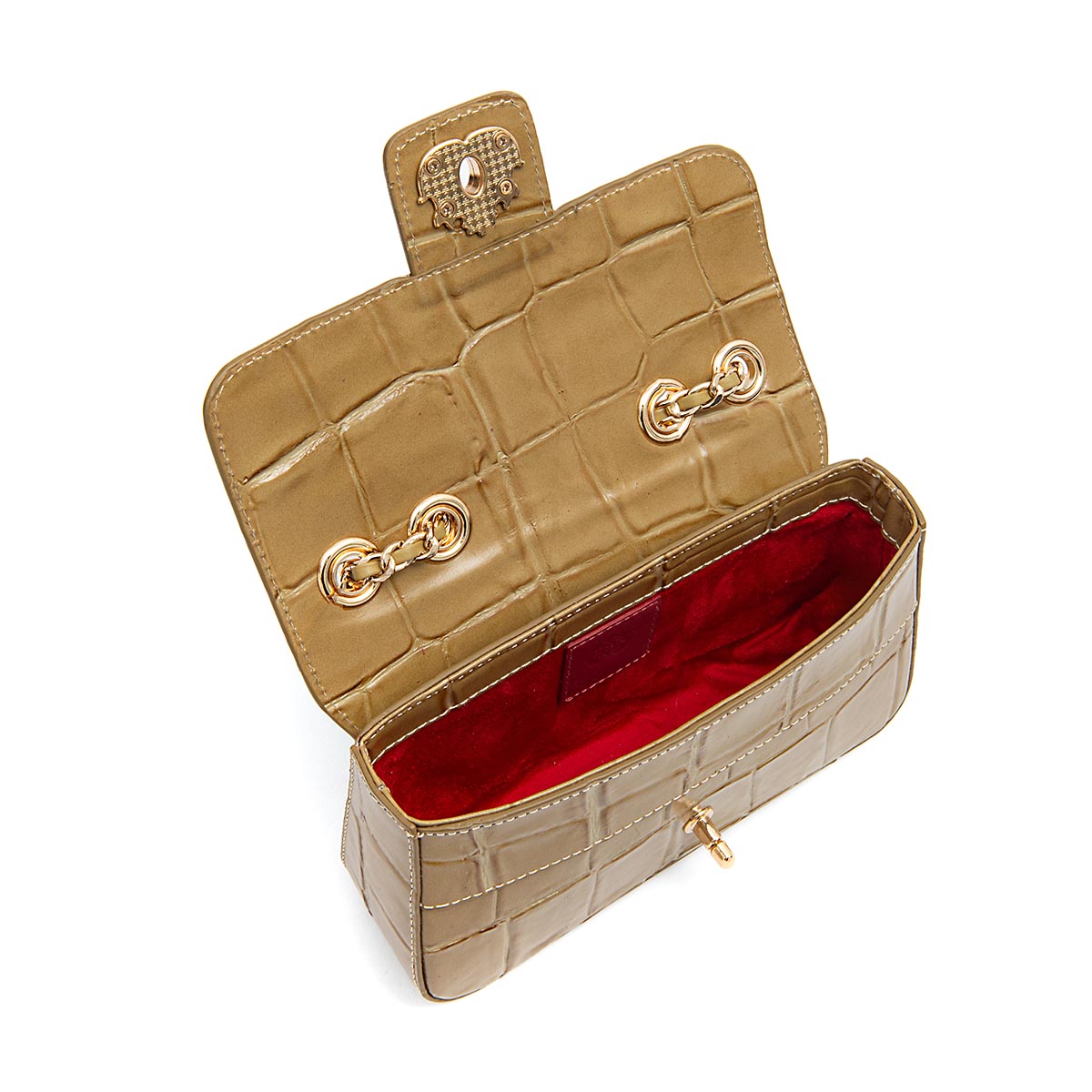 BOLSA ANNE EM COURO CAIMAN AZEITE OURO