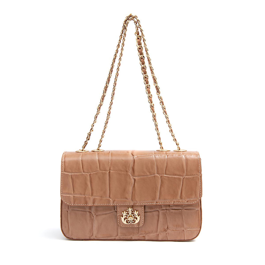 BOLSA ANNE JUMBO EM COURO NATURAL CAIMAN ARGILA