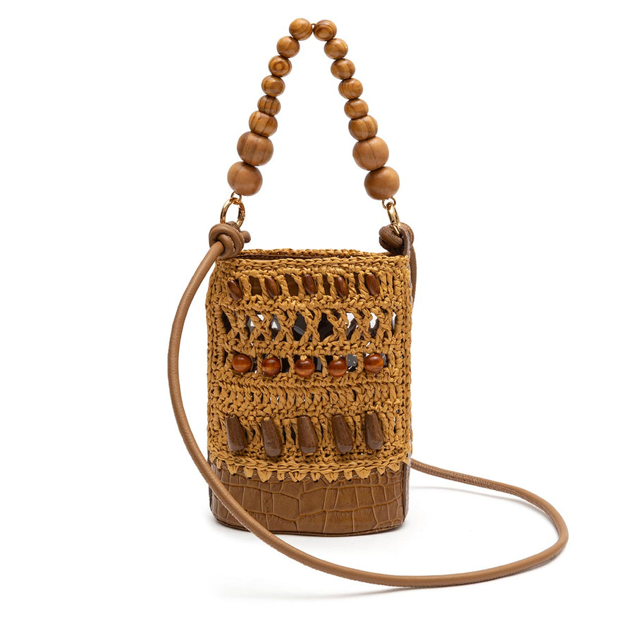 BOLSA BUCKET CORA RAFIA MEL SOLAR