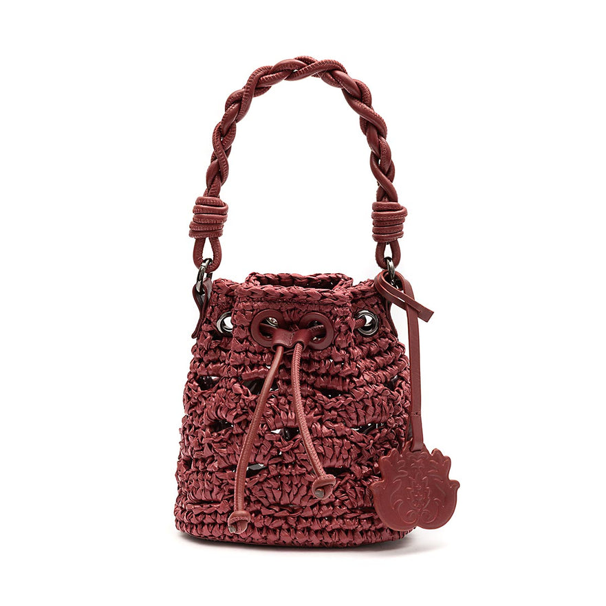 BUCKET CROCHÊ MONOGRAMA SOFT CHERRY/RAFIA BURGUNDY