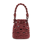 BUCKET CROCHÊ MONOGRAMA SOFT CHERRY/RAFIA BURGUNDY