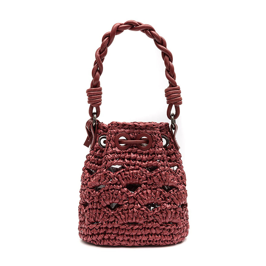 BUCKET CROCHÊ MONOGRAMA SOFT CHERRY/RAFIA BURGUNDY