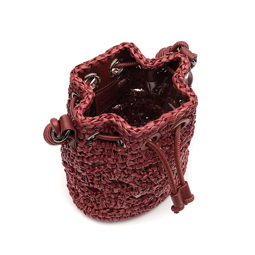 BUCKET CROCHÊ MONOGRAMA SOFT CHERRY/RAFIA BURGUNDY