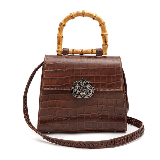 BOLSA TOP HANDLE MÉDIA MAXI CROCO PINHÃO