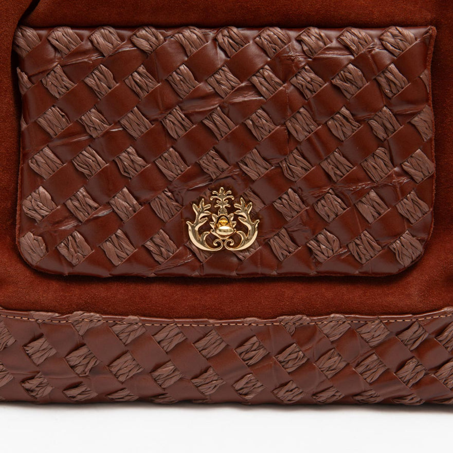 BOLSA TOTE DHALIA TRESSE DE RÁFIA CANELA