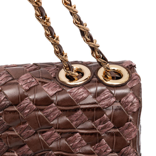 HELLEN MEDIUM PINE NUT LEATHER AND RAFFIA WOVEN BAG