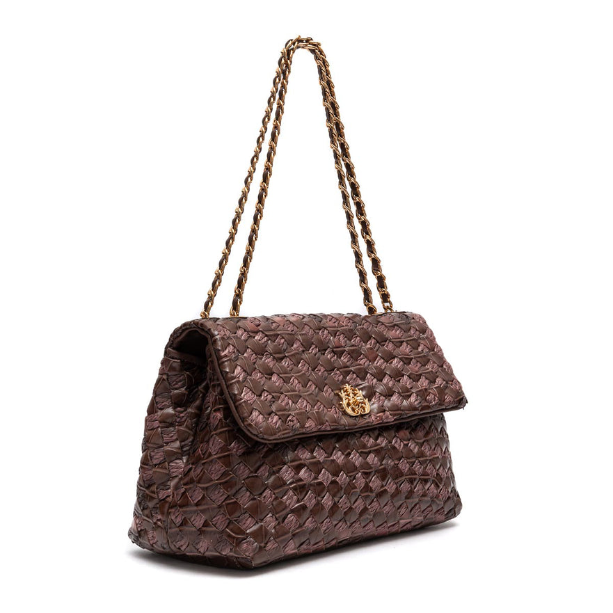 HELLEN MEDIUM PINE NUT LEATHER AND RAFFIA WOVEN BAG
