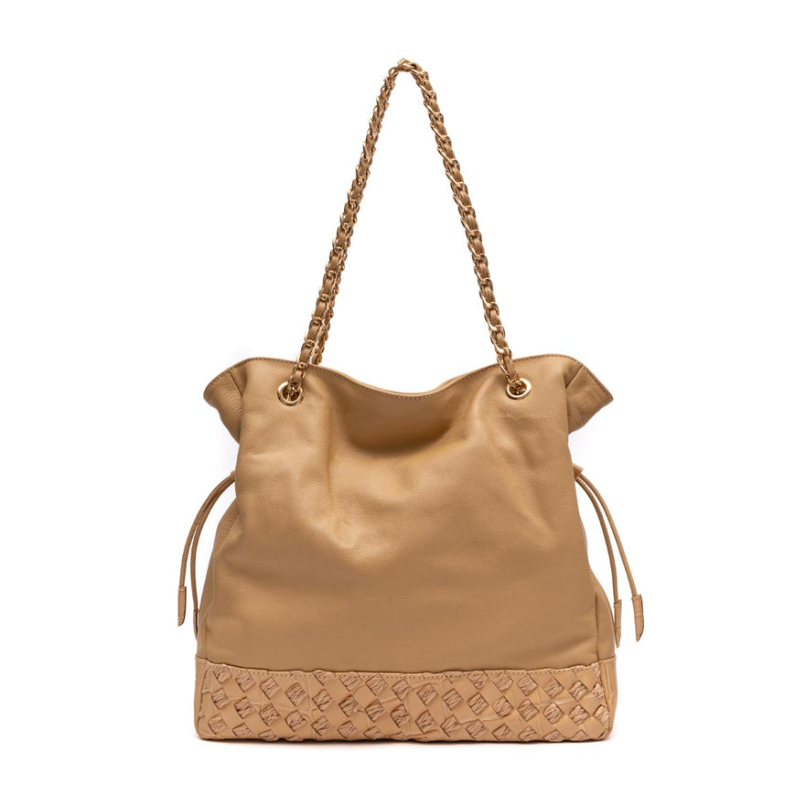 BOLSA TOTE DHALIA TRESSE DE RÁFIA MACADAMIA