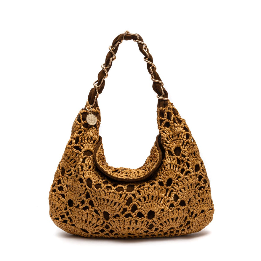 BOLSA LE BON CROCHET HOBO MAXI RÁFIA SOLAR