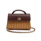 BOLSA SELENE TOP HANDLE RATTAN E COURO PINHÃO MEL