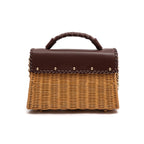 BOLSA SELENE TOP HANDLE RATTAN E COURO PINHÃO MEL