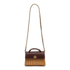 BOLSA SELENE TOP HANDLE RATTAN E COURO PINHÃO MEL