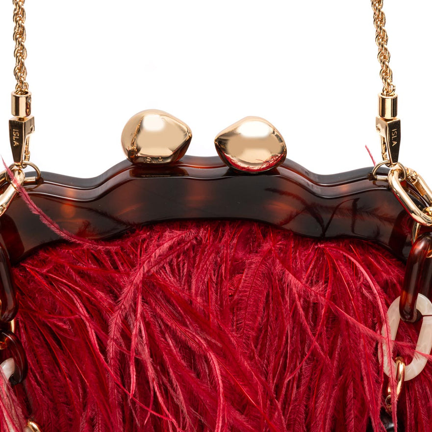 BOLSA POUCH PEQUENA DE PLUMAS CARMIM