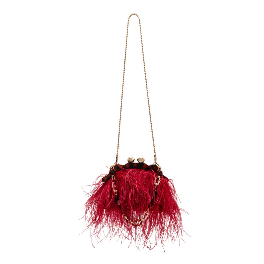BOLSA POUCH PEQUENA DE PLUMAS CARMIM