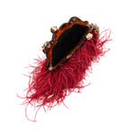 BOLSA POUCH PEQUENA DE PLUMAS CARMIM