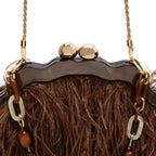 BOLSA POUCH PEQUENA  DE PLUMAS MASCAVO