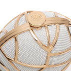 BOLSA CLUTCH ESFERA PEQUENA DE CRISTAIS BRANCOS COM OURO
