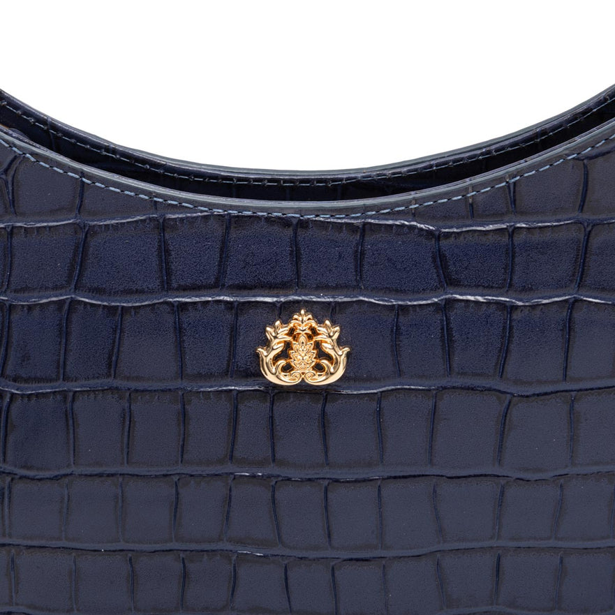 BOLSA SHOULDER FOREVER PEQUENA CAIMAN COBALTO OURO