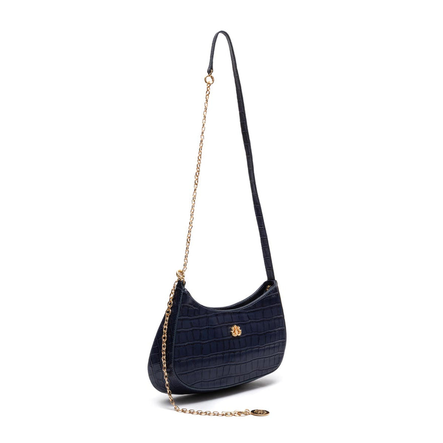 BOLSA SHOULDER FOREVER PEQUENA CAIMAN COBALTO OURO