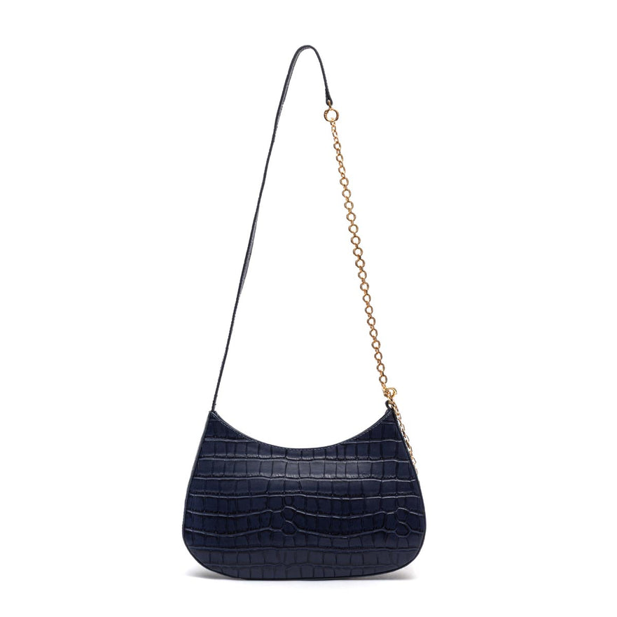 BOLSA SHOULDER FOREVER PEQUENA CAIMAN COBALTO OURO