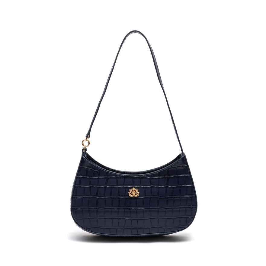 BOLSA SHOULDER FOREVER PEQUENA CAIMAN COBALTO OURO