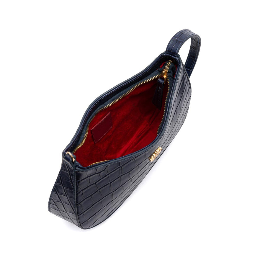BOLSA SHOULDER FOREVER PEQUENA CAIMAN COBALTO OURO