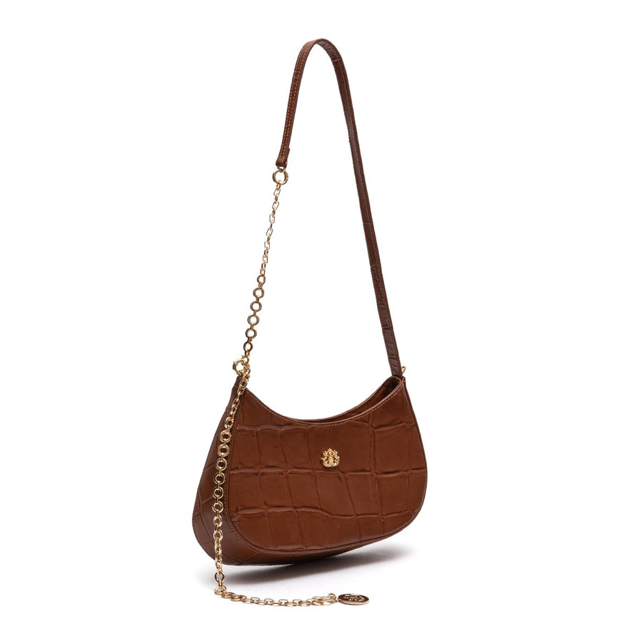 BOLSA FOREVER SHOULDER BAG MAXI CROCO PECAN OURO