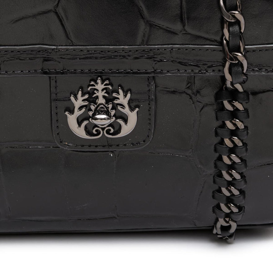 BOLSA SIENNA MÉDIA FLAP EM COURO PRETA