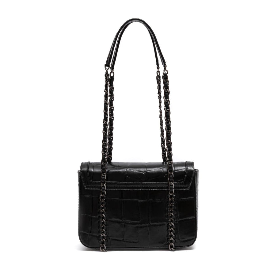 BOLSA SIENNA MÉDIA FLAP EM COURO PRETA