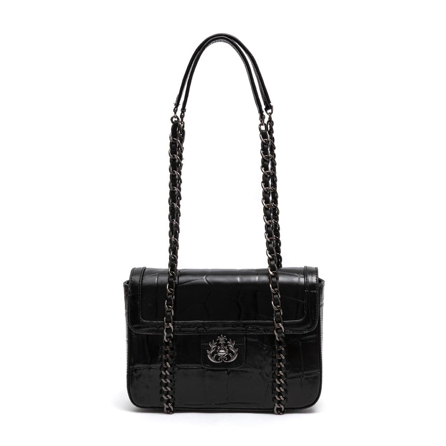 BOLSA SIENNA MÉDIA FLAP EM COURO PRETA
