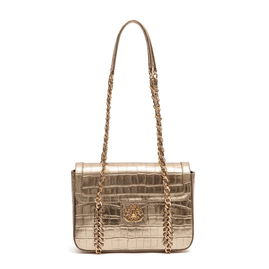 BOLSA FLAP SIENNA MÉDIA COURO OURO