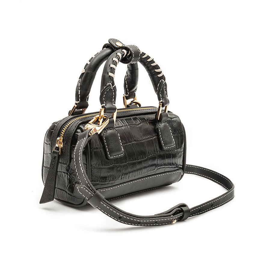 BOLSA MINI BOWLING MAIA MAXI CROCO PRETO