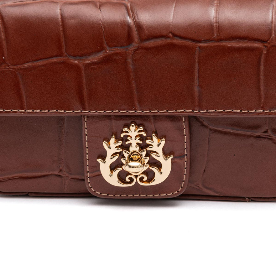 Bolsa Mini Anne Baguete em couro Canela